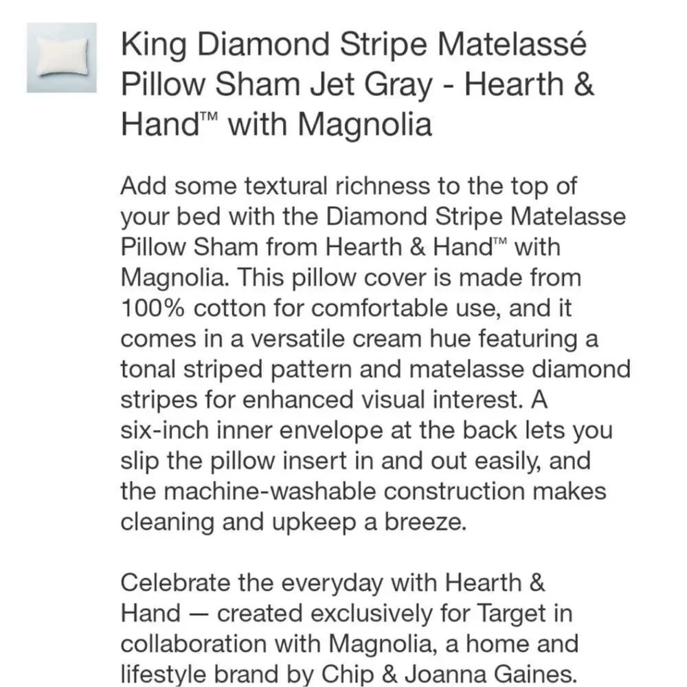 2-Hearth & Hand with Magnolia - King Diamond‎ Stripe Matelasse Pillow Shams
